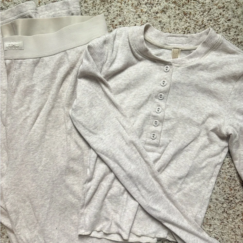 Cream Henley Pajama Set - Picture 2 of 8